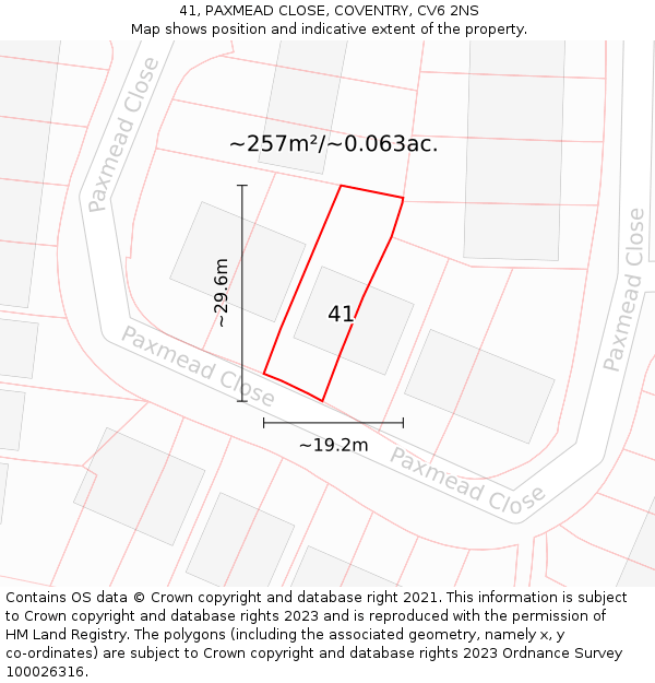 41, PAXMEAD CLOSE, COVENTRY, CV6 2NS: Plot and title map