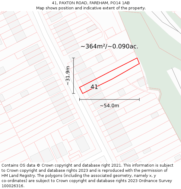 41, PAXTON ROAD, FAREHAM, PO14 1AB: Plot and title map