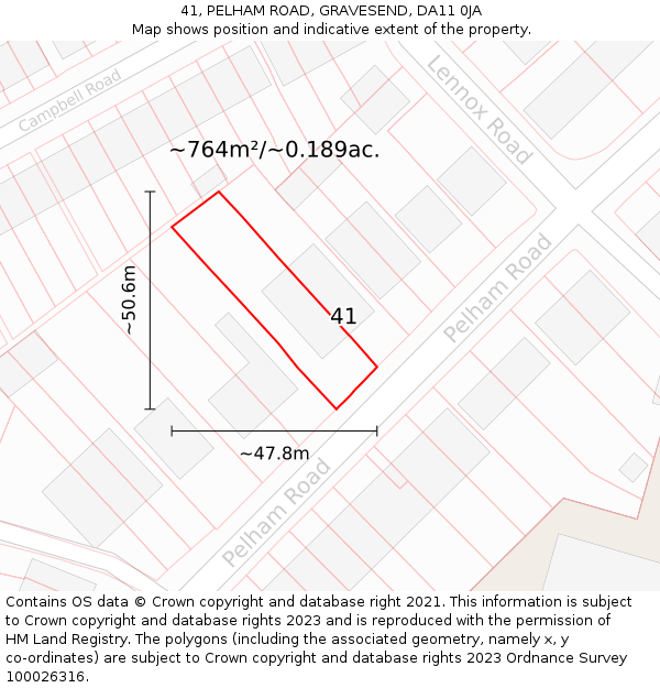 41, PELHAM ROAD, GRAVESEND, DA11 0JA: Plot and title map