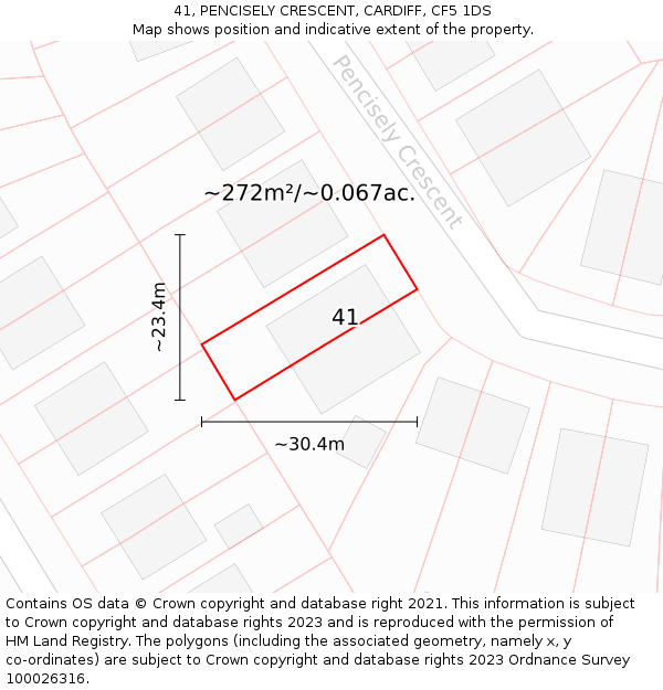 41, PENCISELY CRESCENT, CARDIFF, CF5 1DS: Plot and title map