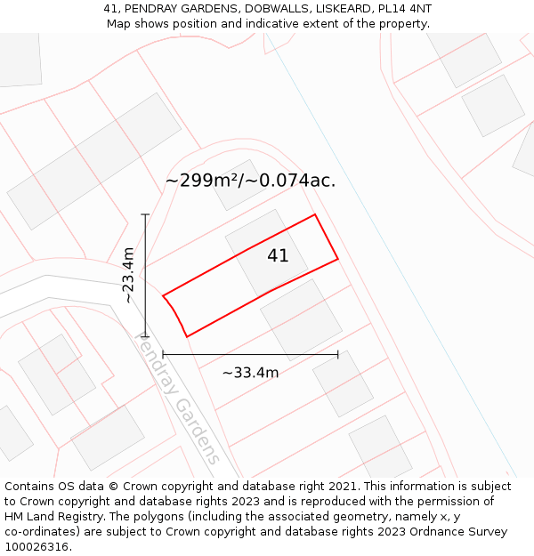 41, PENDRAY GARDENS, DOBWALLS, LISKEARD, PL14 4NT: Plot and title map