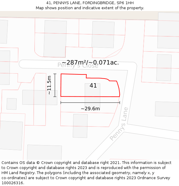 41, PENNYS LANE, FORDINGBRIDGE, SP6 1HH: Plot and title map
