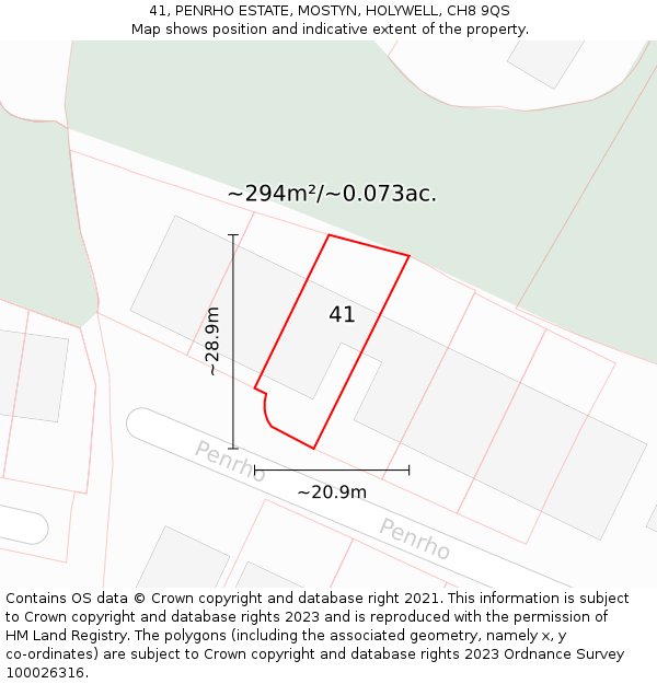41, PENRHO ESTATE, MOSTYN, HOLYWELL, CH8 9QS: Plot and title map