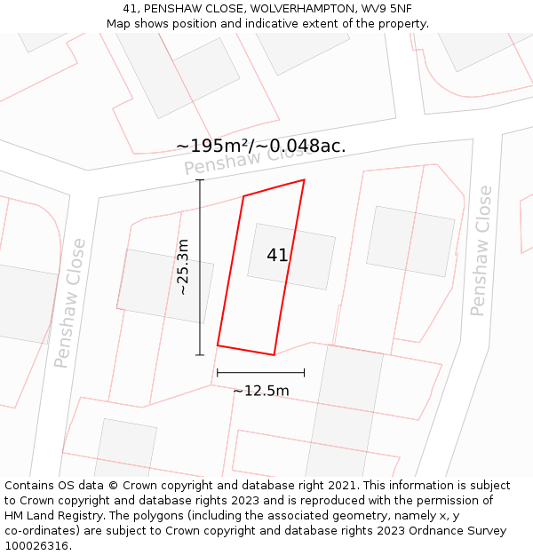 41, PENSHAW CLOSE, WOLVERHAMPTON, WV9 5NF: Plot and title map