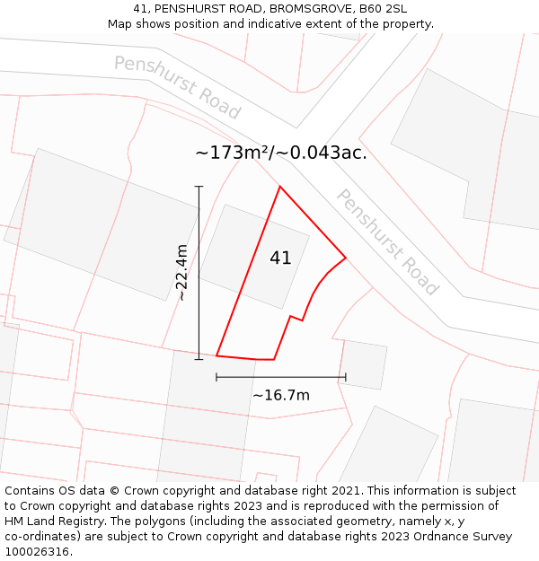41, PENSHURST ROAD, BROMSGROVE, B60 2SL: Plot and title map