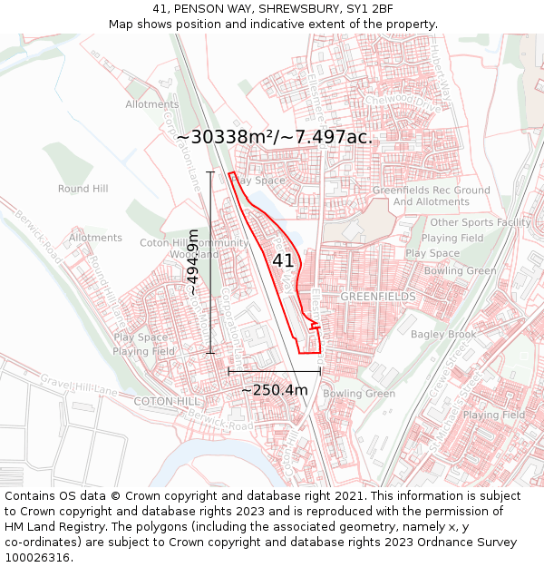 41, PENSON WAY, SHREWSBURY, SY1 2BF: Plot and title map