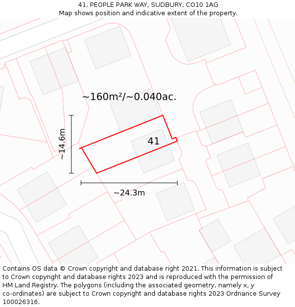 41, PEOPLE PARK WAY, SUDBURY, CO10 1AG: Plot and title map