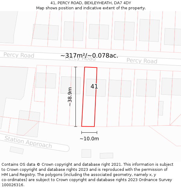 41, PERCY ROAD, BEXLEYHEATH, DA7 4DY: Plot and title map