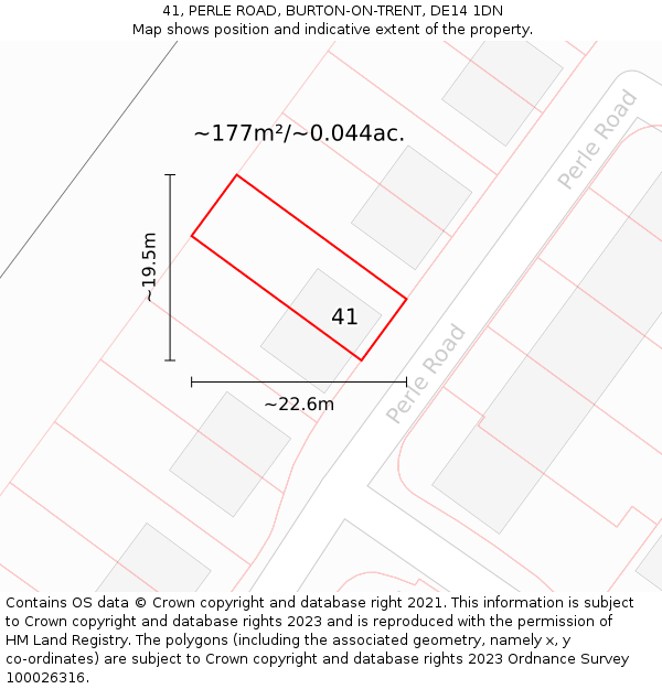 41, PERLE ROAD, BURTON-ON-TRENT, DE14 1DN: Plot and title map