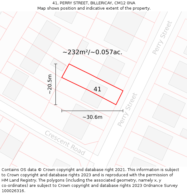 41, PERRY STREET, BILLERICAY, CM12 0NA: Plot and title map