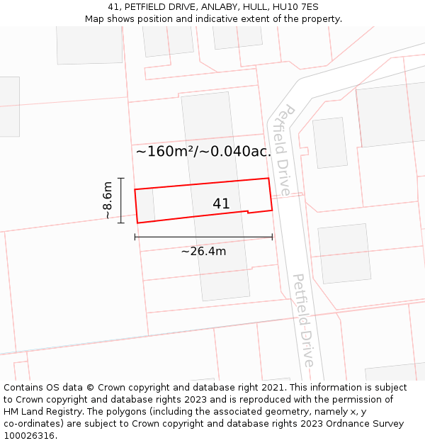 41, PETFIELD DRIVE, ANLABY, HULL, HU10 7ES: Plot and title map