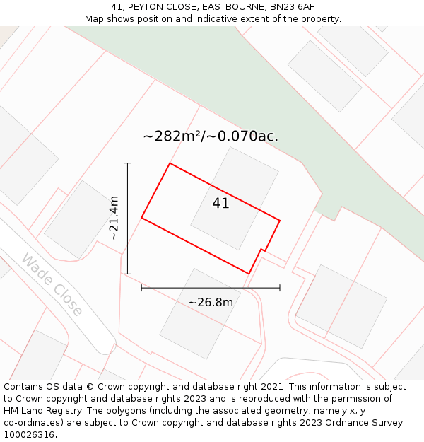 41, PEYTON CLOSE, EASTBOURNE, BN23 6AF: Plot and title map