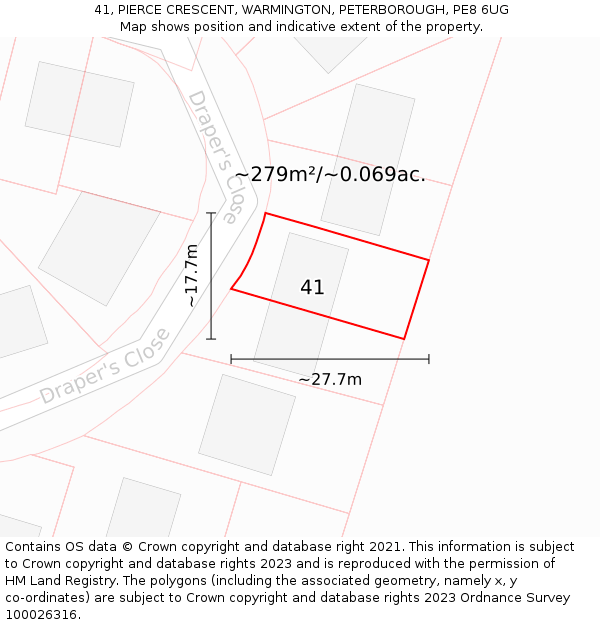 41, PIERCE CRESCENT, WARMINGTON, PETERBOROUGH, PE8 6UG: Plot and title map