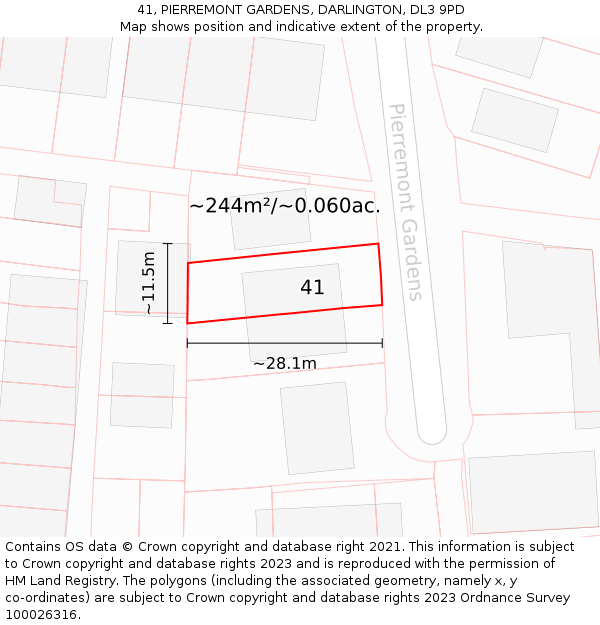 41, PIERREMONT GARDENS, DARLINGTON, DL3 9PD: Plot and title map