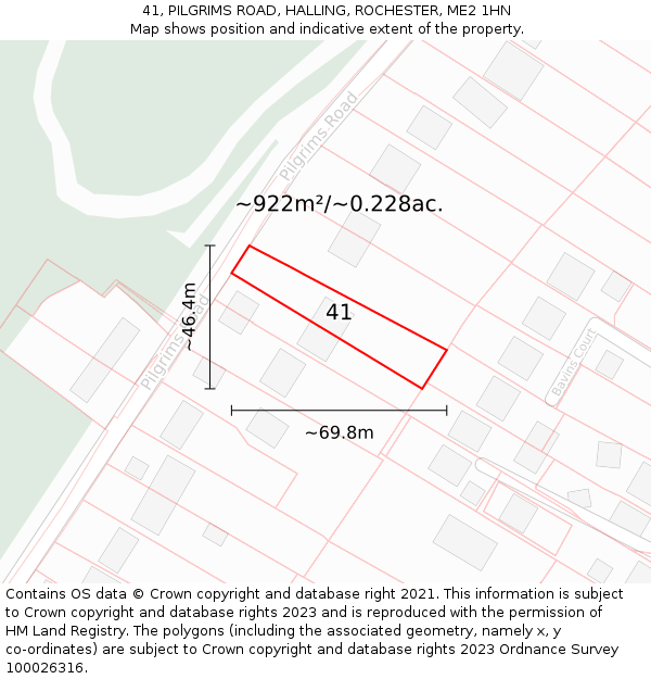 41, PILGRIMS ROAD, HALLING, ROCHESTER, ME2 1HN: Plot and title map