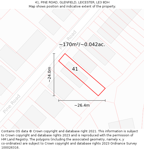 41, PINE ROAD, GLENFIELD, LEICESTER, LE3 8DH: Plot and title map