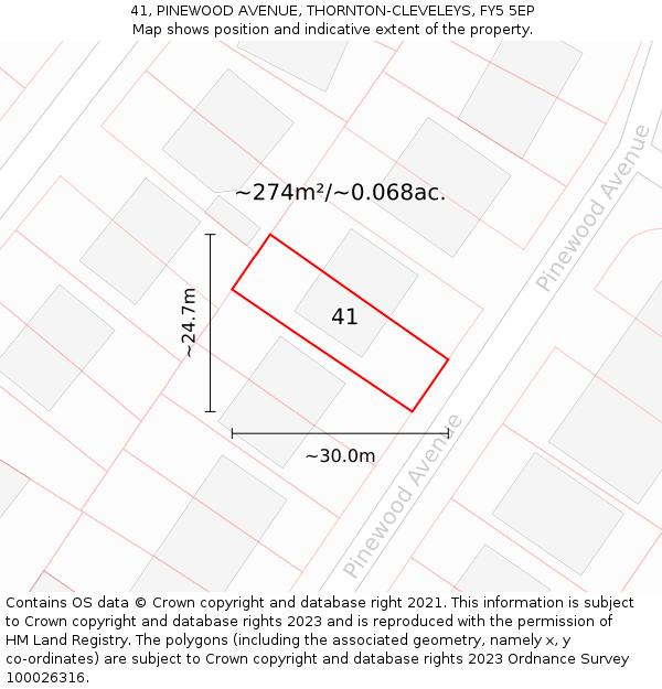 41, PINEWOOD AVENUE, THORNTON-CLEVELEYS, FY5 5EP: Plot and title map