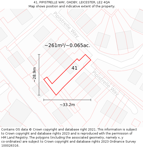 41, PIPISTRELLE WAY, OADBY, LEICESTER, LE2 4QA: Plot and title map