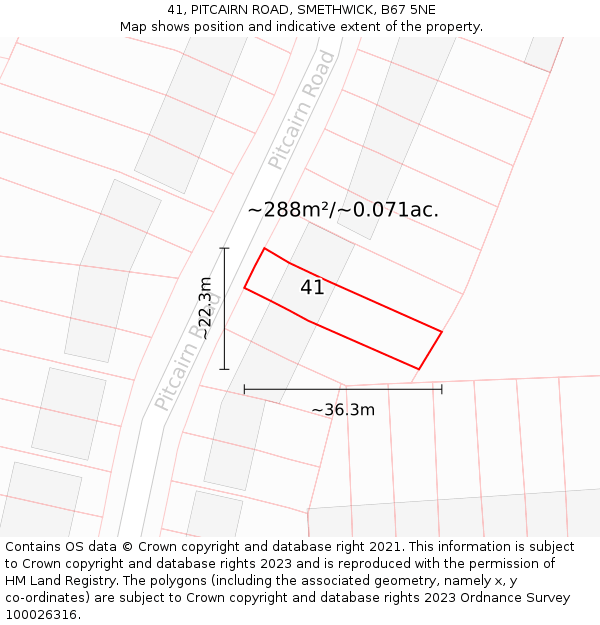 41, PITCAIRN ROAD, SMETHWICK, B67 5NE: Plot and title map