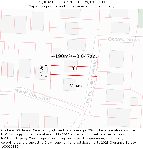 41, PLANE TREE AVENUE, LEEDS, LS17 8UB: Plot and title map