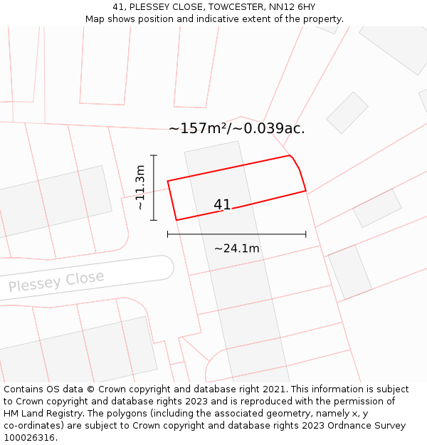 41, PLESSEY CLOSE, TOWCESTER, NN12 6HY: Plot and title map