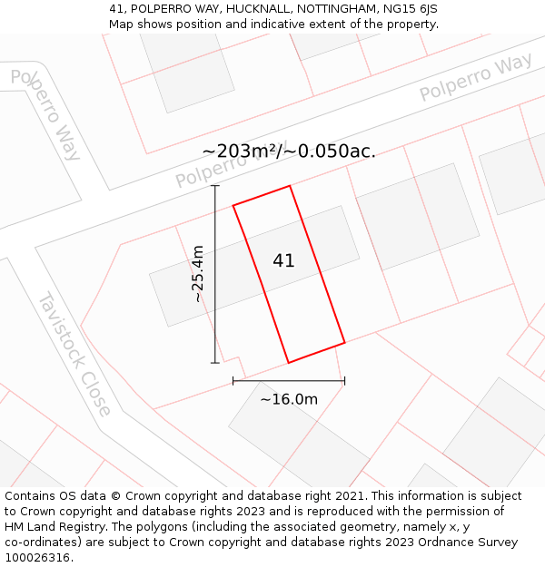41, POLPERRO WAY, HUCKNALL, NOTTINGHAM, NG15 6JS: Plot and title map
