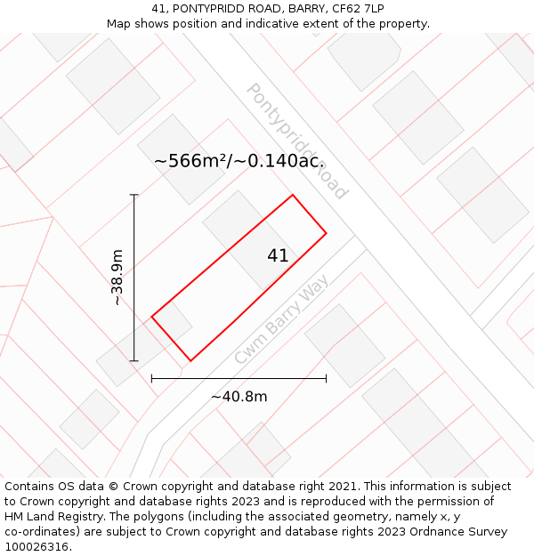 41, PONTYPRIDD ROAD, BARRY, CF62 7LP: Plot and title map
