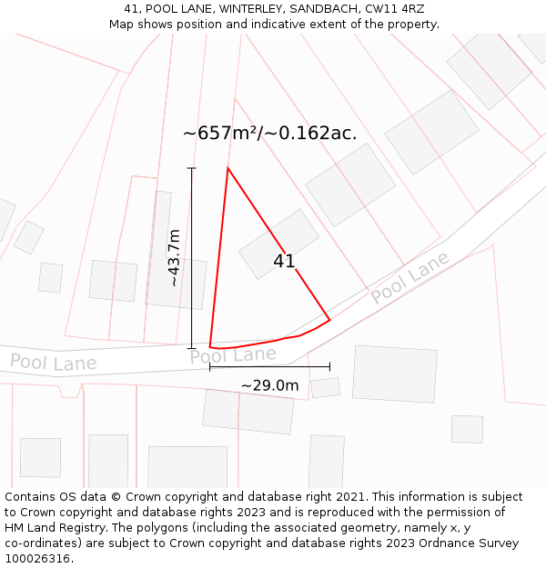 41, POOL LANE, WINTERLEY, SANDBACH, CW11 4RZ: Plot and title map