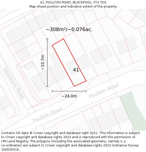 41, POULTON ROAD, BLACKPOOL, FY3 7DS: Plot and title map