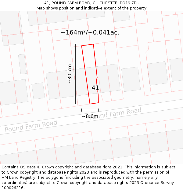 41, POUND FARM ROAD, CHICHESTER, PO19 7PU: Plot and title map