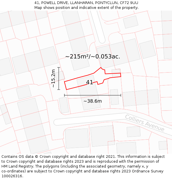 41, POWELL DRIVE, LLANHARAN, PONTYCLUN, CF72 9UU: Plot and title map