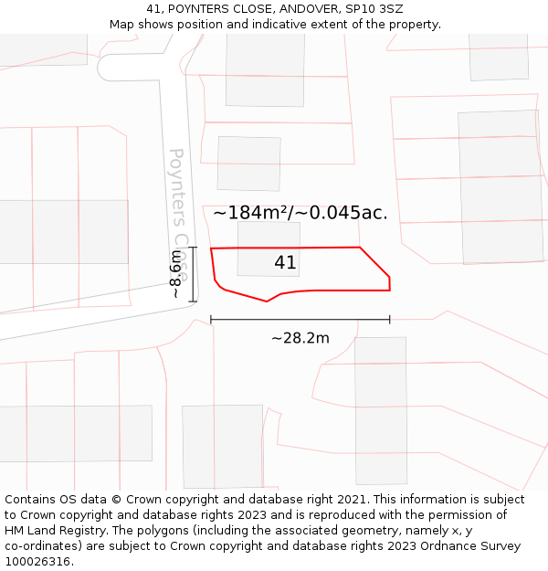 41, POYNTERS CLOSE, ANDOVER, SP10 3SZ: Plot and title map