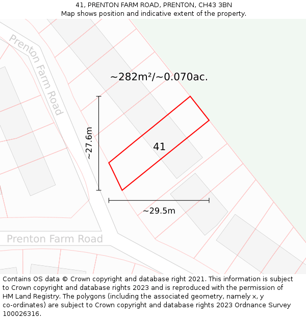 41, PRENTON FARM ROAD, PRENTON, CH43 3BN: Plot and title map