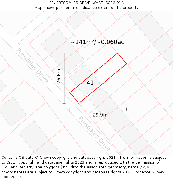 41, PRESDALES DRIVE, WARE, SG12 9NN: Plot and title map