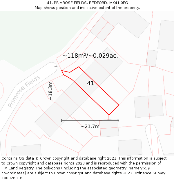 41, PRIMROSE FIELDS, BEDFORD, MK41 0FG: Plot and title map