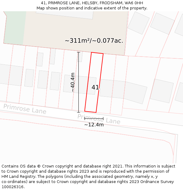 41, PRIMROSE LANE, HELSBY, FRODSHAM, WA6 0HH: Plot and title map