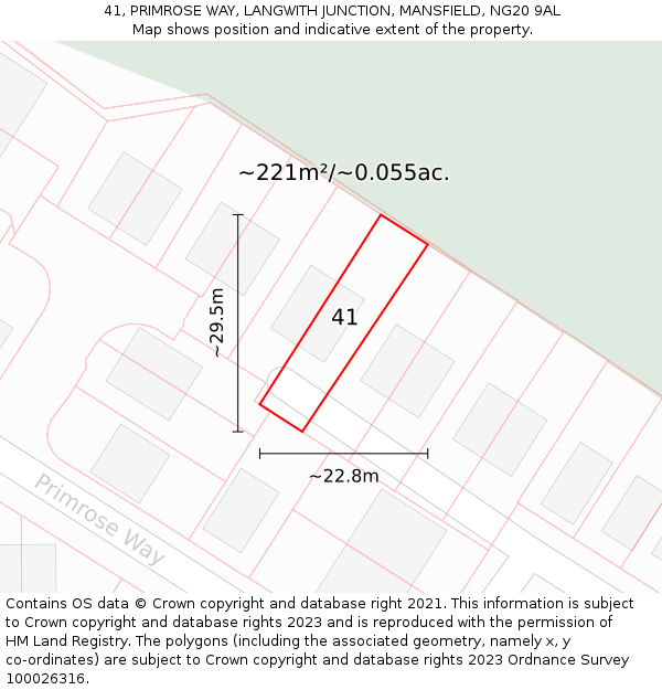 41, PRIMROSE WAY, LANGWITH JUNCTION, MANSFIELD, NG20 9AL: Plot and title map