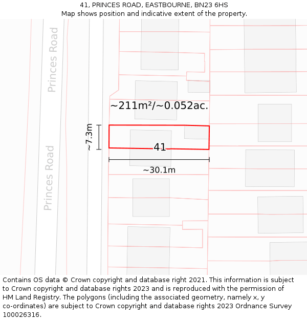 41, PRINCES ROAD, EASTBOURNE, BN23 6HS: Plot and title map