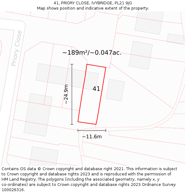 41, PRIORY CLOSE, IVYBRIDGE, PL21 9JG: Plot and title map