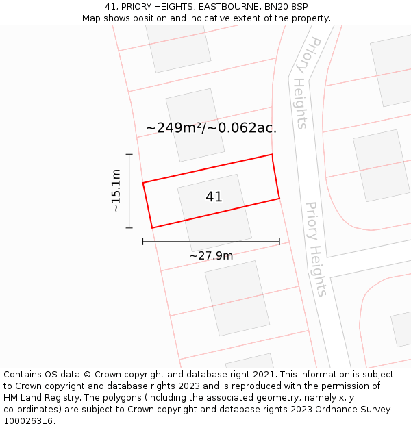 41, PRIORY HEIGHTS, EASTBOURNE, BN20 8SP: Plot and title map
