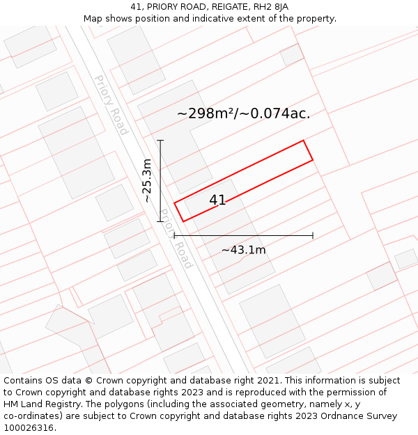 41, PRIORY ROAD, REIGATE, RH2 8JA: Plot and title map