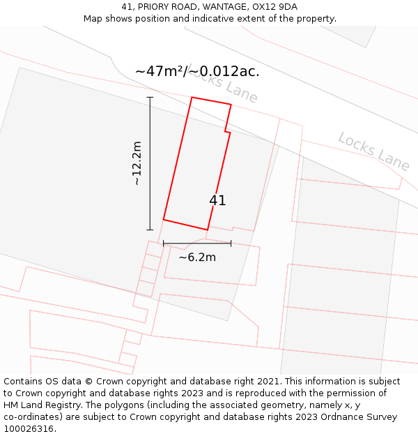 41, PRIORY ROAD, WANTAGE, OX12 9DA: Plot and title map