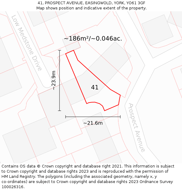 41, PROSPECT AVENUE, EASINGWOLD, YORK, YO61 3GF: Plot and title map