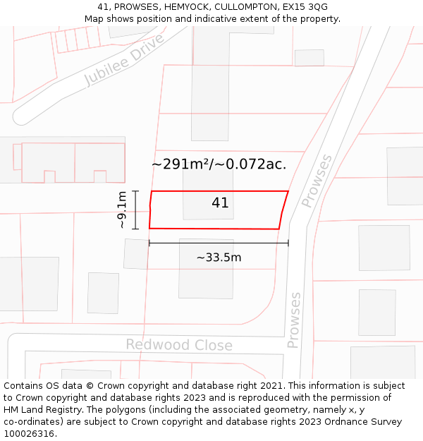41, PROWSES, HEMYOCK, CULLOMPTON, EX15 3QG: Plot and title map