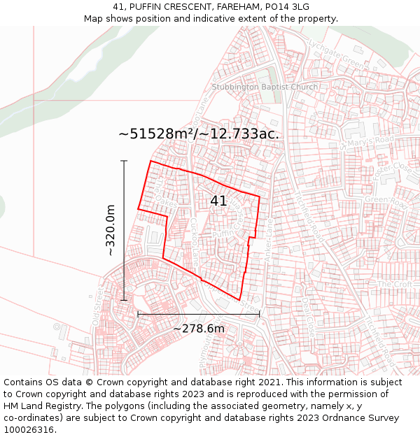 41, PUFFIN CRESCENT, FAREHAM, PO14 3LG: Plot and title map