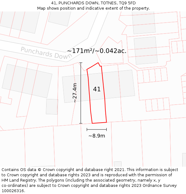 41, PUNCHARDS DOWN, TOTNES, TQ9 5FD: Plot and title map