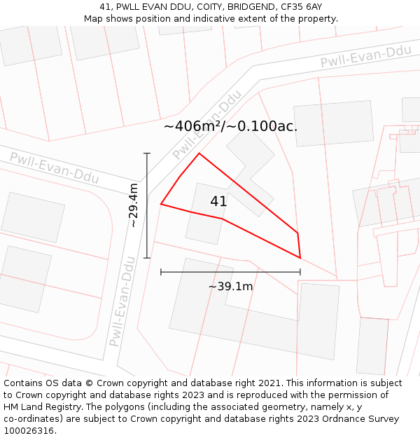 41, PWLL EVAN DDU, COITY, BRIDGEND, CF35 6AY: Plot and title map