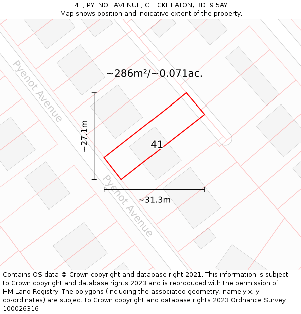 41, PYENOT AVENUE, CLECKHEATON, BD19 5AY: Plot and title map