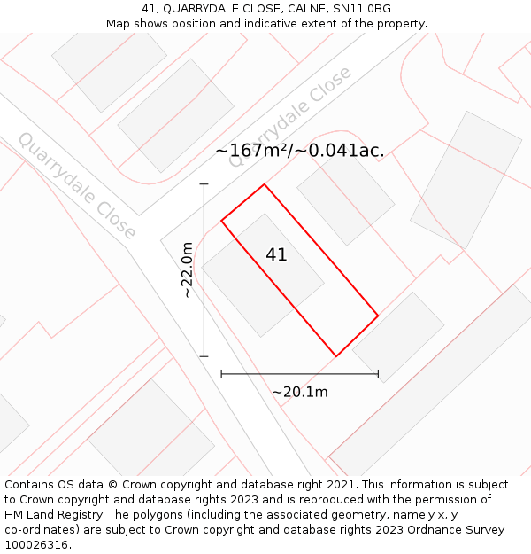 41, QUARRYDALE CLOSE, CALNE, SN11 0BG: Plot and title map