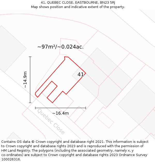41, QUEBEC CLOSE, EASTBOURNE, BN23 5RJ: Plot and title map